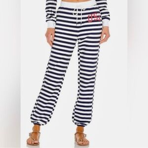 Beach Riot USA Sweatpant Navy Blue & White Striped Nautical Drawstring Jogger